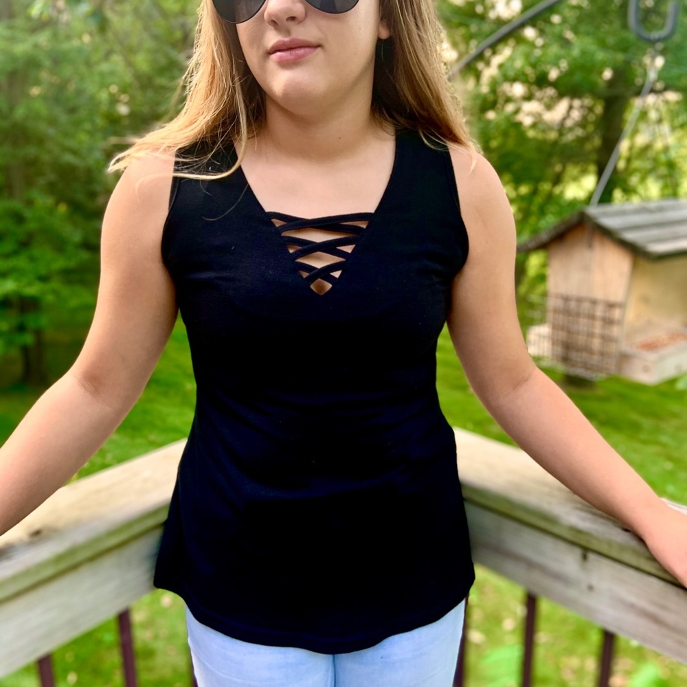 Black crisscross tank top